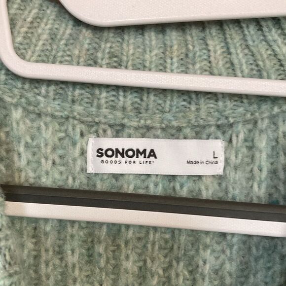 Sonoma NWOT Teal Cable Knit Oversized Recycled Pullover Crewneck Sweater Sz L - Picture 2 of 9